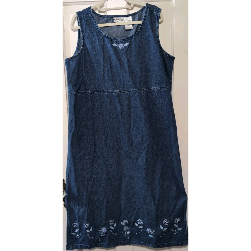 ERIKA II Blue Embroidered Y2K Denim Sleeveless Jumper Dress Womens 1X(1283)